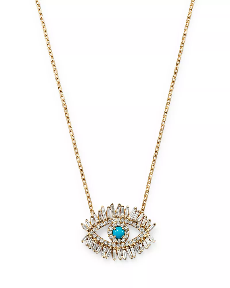Suzanne Kalan 18K Yellow Gold Sleeping Beauty Turquoise & Diamond Evil Eye Pendant Necklace, 16
