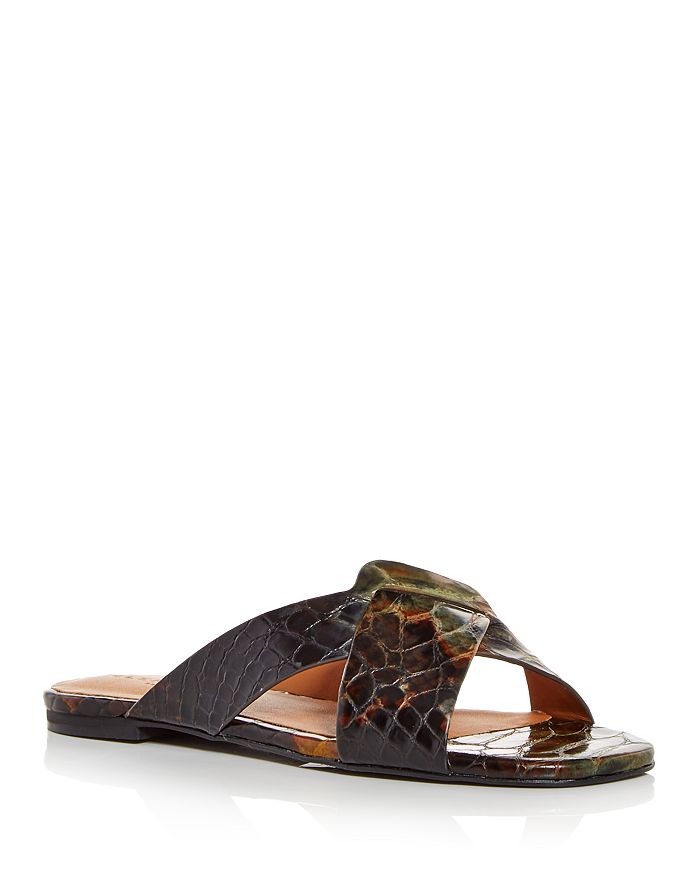 CLERGERIE WOMEN'S ISSYS SNAKE-EMBOSSED SLIDE SANDALS,ISSYS
