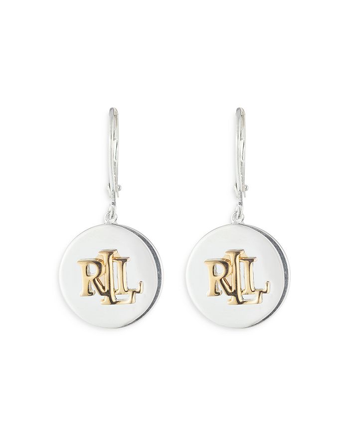 Laurèn Logo Drop Earrings In Two Tone Sterling Silver In Silver/gold