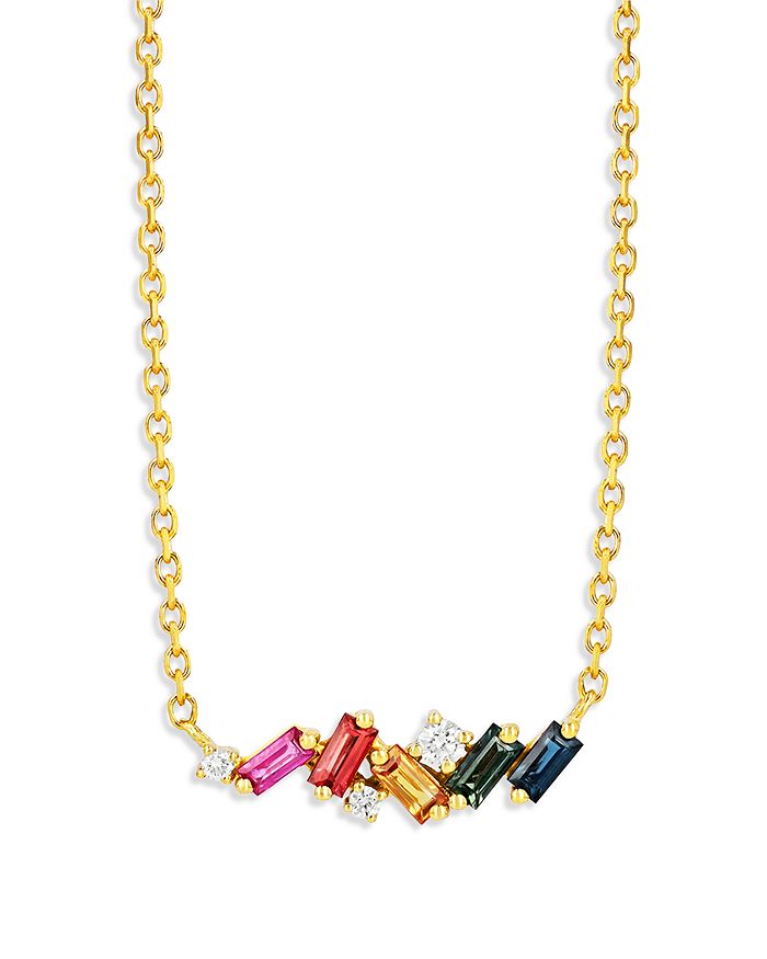 Shop Suzanne Kalan 18k Yellow Gold Rainbow Sapphire & Diamond Mixed Mini Bar Necklace, 18l