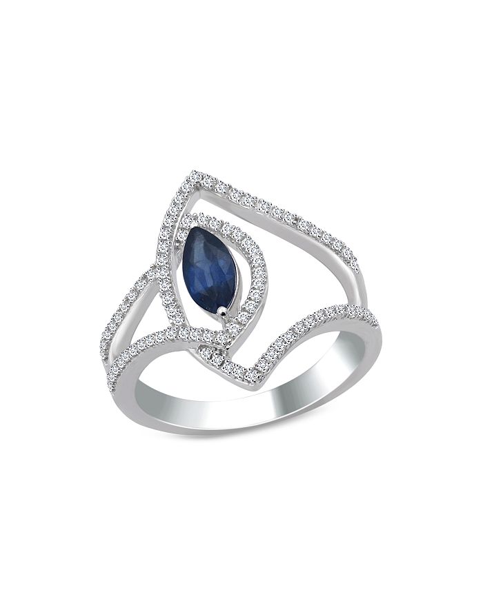 Bloomingdale's Marquis Cut Sapphire & Diamond Statement Ring In 14k White Gold - 100% Exclusive