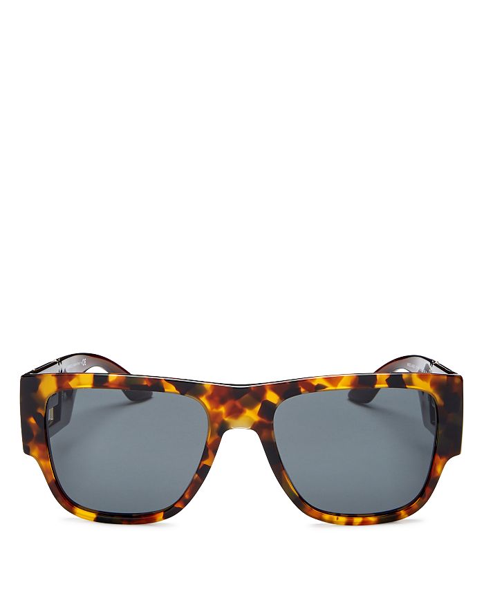 Versace Tortoiseshell Greca Rectangular Sunglasses In Havana / Dark Gray