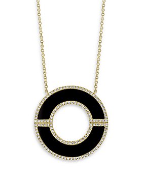 Bloomingdale's - Onyx & Diamond Circle Pendant Necklace in 14K Yellow Gold, 16-18" - 100% Exclusive