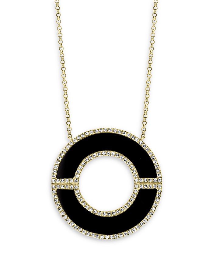 Bloomingdale's - Onyx & Diamond Circle Pendant Necklace in 14K Yellow Gold, 16-18" - 100% Exclusive