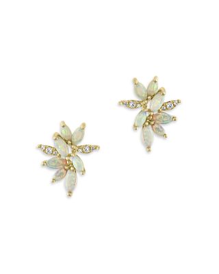 Bloomingdale's Fine Collection - Opal & Diamond Cluster Stud Earrings in 14K Yellow Gold - Exclusive