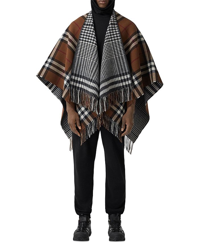 BURBERRY REVERSIBLE LEATHER-TRIMMED WOOL CAPE,8034086