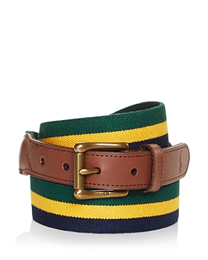 Polo Ralph Lauren Men's Collegiate Striped Stretch Belt In Green/yellow/navy