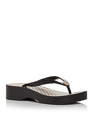 Tory Burch Women's Cut-out Wedge Flip-flops In Perfect Black Triangles