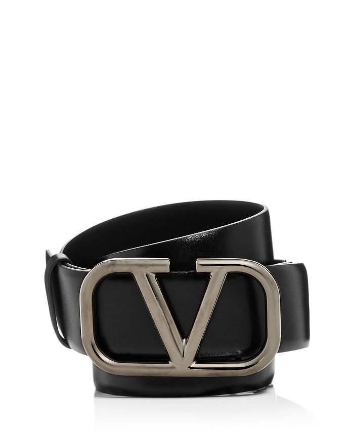 Valentino Garavani Valentino Men's Logo Buckle Leather Belt In Black
