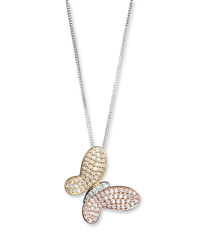 Diamond Pave Butterfly Pendant in 14K White, Yellow and Rose Gold, 0.40 tcw