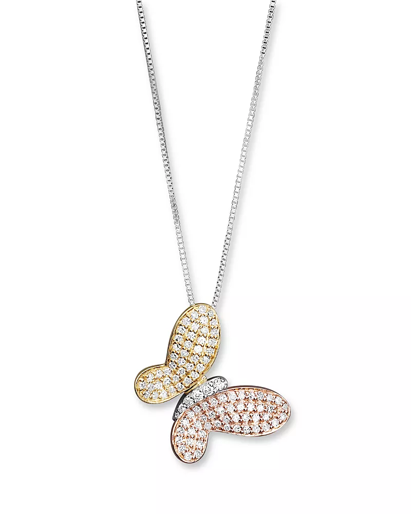 Diamond Pave Butterfly Pendant in 14K White, Yellow and Rose Gold, 0.40 tcw