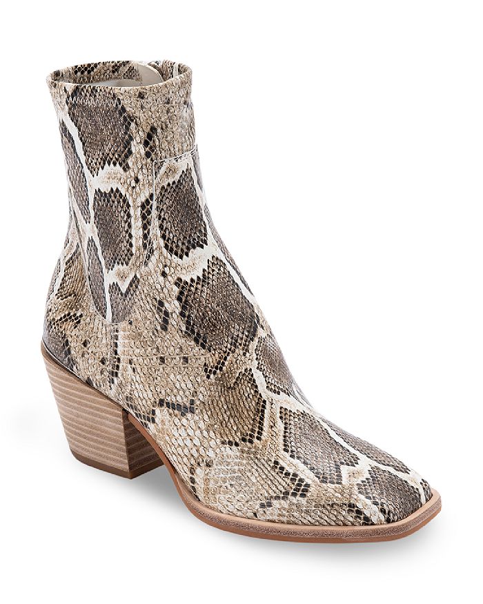 Dolce Vita Women's Sid Square Toe Mid Heel Faux Leather Booties In Desert Snake Leather
