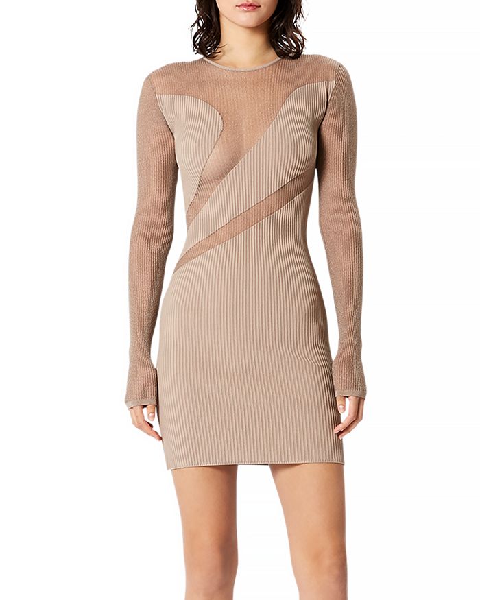 HERVE LEGER OPAQUE AND SHEER LONG SLEEVE BODYCON DRESS,OSR8331402