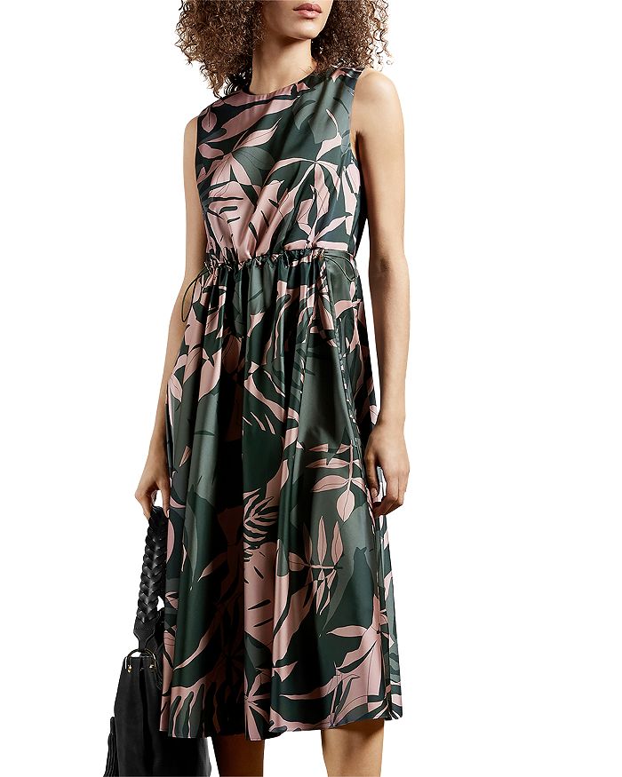 Leaf print hotsell midi dress