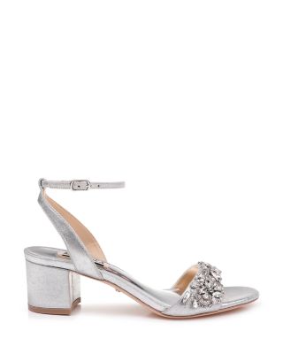 silver block heeled sandals