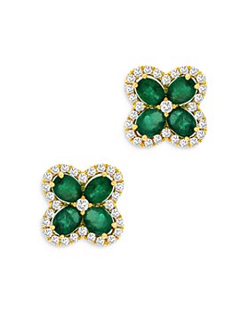 Bloomingdale's - Emerald & Diamond Clover Stud Earrings in 14K Yellow Gold - 100% Exclusive