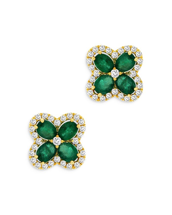 Bloomingdale's Emerald & Diamond Clover Stud Earrings In 14k Yellow Gold - 100% Exclusive In Green/gold