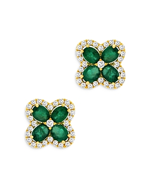 Bloomingdale's Emerald & Diamond Clover Stud Earrings in 14K Yellow Gold - 100% Exclusive