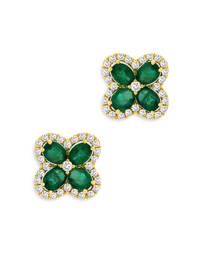 Bloomingdale's Fine Collection Emerald & Diamond Clover Stud Earrings in 14K Yellow Gold