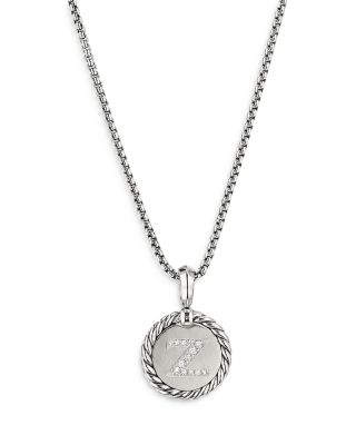 David Yurman Sterling Silver Cable Collectibles Initial Charm Necklace with Diamonds, 18