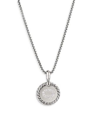 David Yurman Sterling Silver Cable Collectibles Initial Charm Necklace with Diamonds, 18