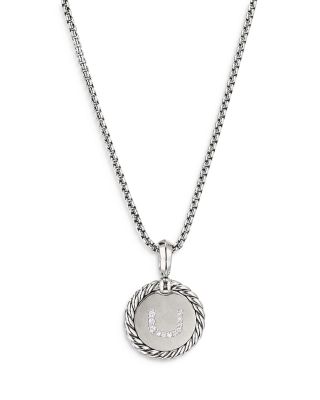David Yurman Sterling Silver Cable Collectibles Initial Charm Necklace with Diamonds, 18