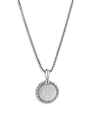 DAVID YURMAN STERLING SILVER CABLE COLLECTIBLES INITIAL CHARM NECKLACE WITH DIAMONDS, 18,N14521DSSADI18U