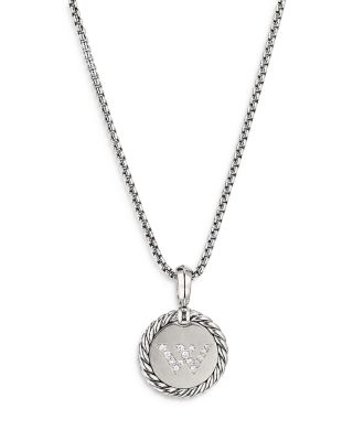 David Yurman Sterling Silver Cable Collectibles Initial Charm Necklace with Diamonds, 18