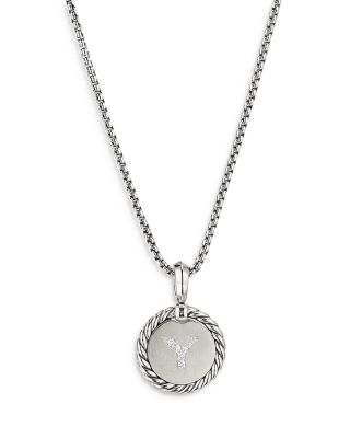 David Yurman Sterling Silver Cable Collectibles Initial Charm Necklace with Diamonds, 18