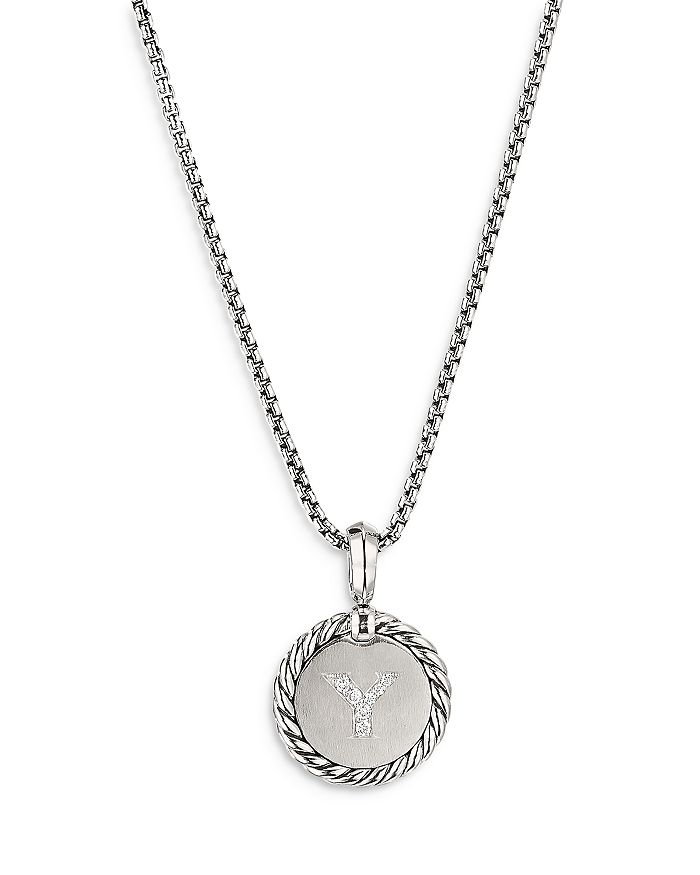 DAVID YURMAN Sterling Silver Cable Collectibles Initial Charm Necklace with Diamonds, 18"