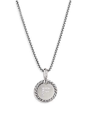 DAVID YURMAN STERLING SILVER CABLE COLLECTIBLES INITIAL CHARM NECKLACE WITH DIAMONDS, 18,N14521DSSADI18F