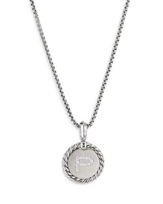 David Yurman Sterling Silver Cable Collectibles Initial Charm Necklace with Diamonds, 18