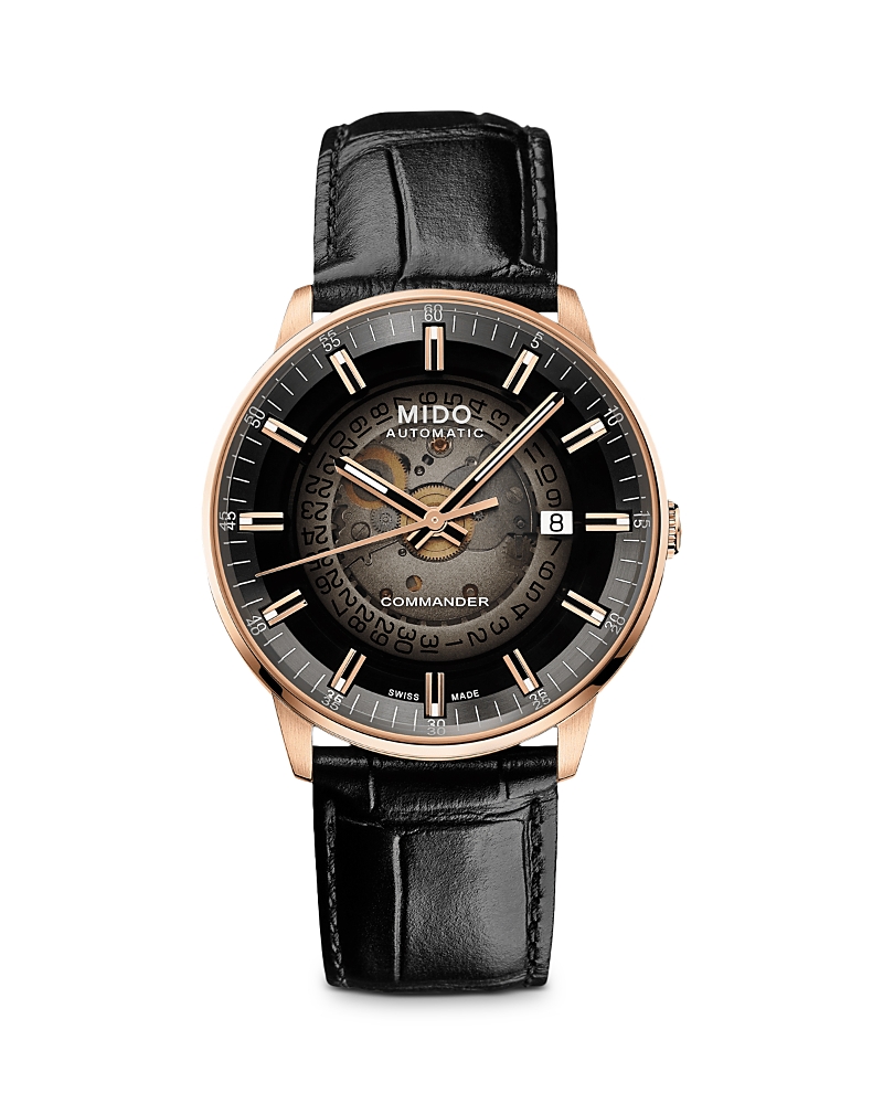 Mido Men's Swiss Automatic Commander Gradient Black Leather Strap Watch 40mm In Black