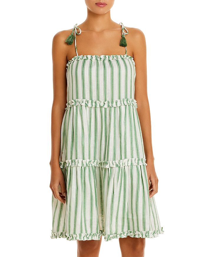 TORY BURCH STRIPED TIERED COVER UP DRESS,80153
