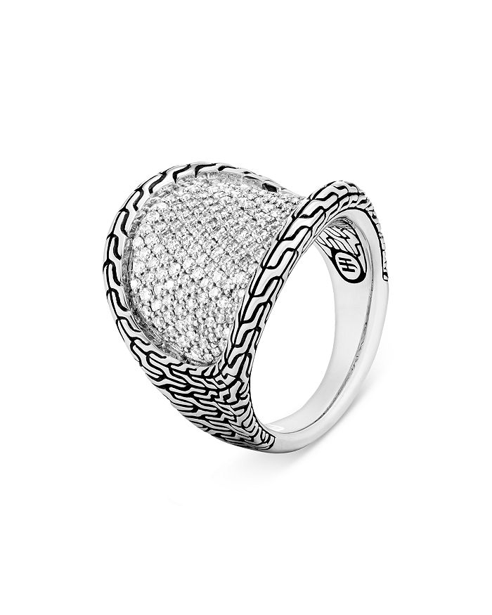 JOHN HARDY STERLING SILVER CLASSIC CHAIN DIAMOND PAVE SADDLE STATEMENT RING,RBP90026332DIX8