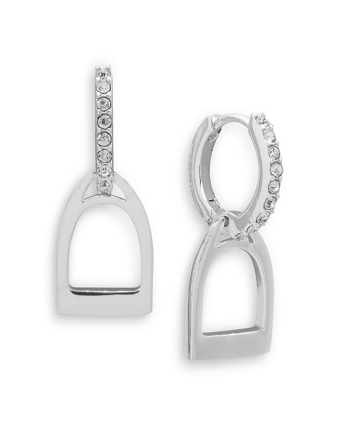 Ralph Lauren Lauren  Stirrup Hoop Drop Earrings In Silver/crystal