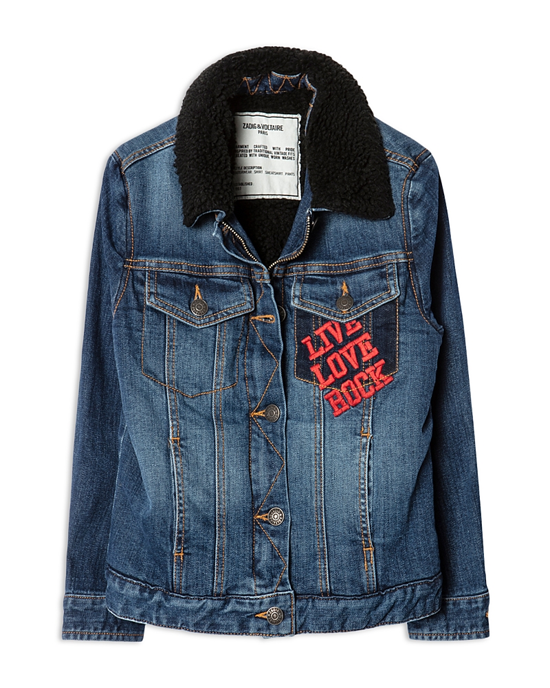 Zadig & Voltaire Girls' Alex Cotton Blend Trucker Jacket - Little Kid, Big Kid In Bleu