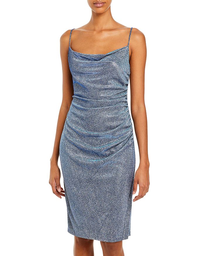 Laundry By Shelli Segal Metallic Ruched Slip Dress In Blue Silver ...