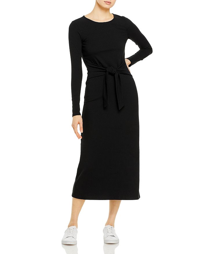 AQUA Tie Waist Ribbed Midi Dress - 100% Exclusive | Bloomingdale's