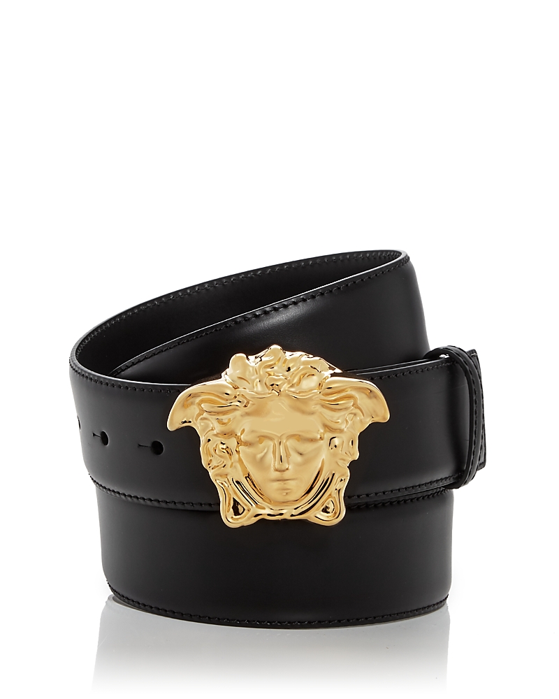 Versace Men's Medusa Buckle Leather Belt In Black