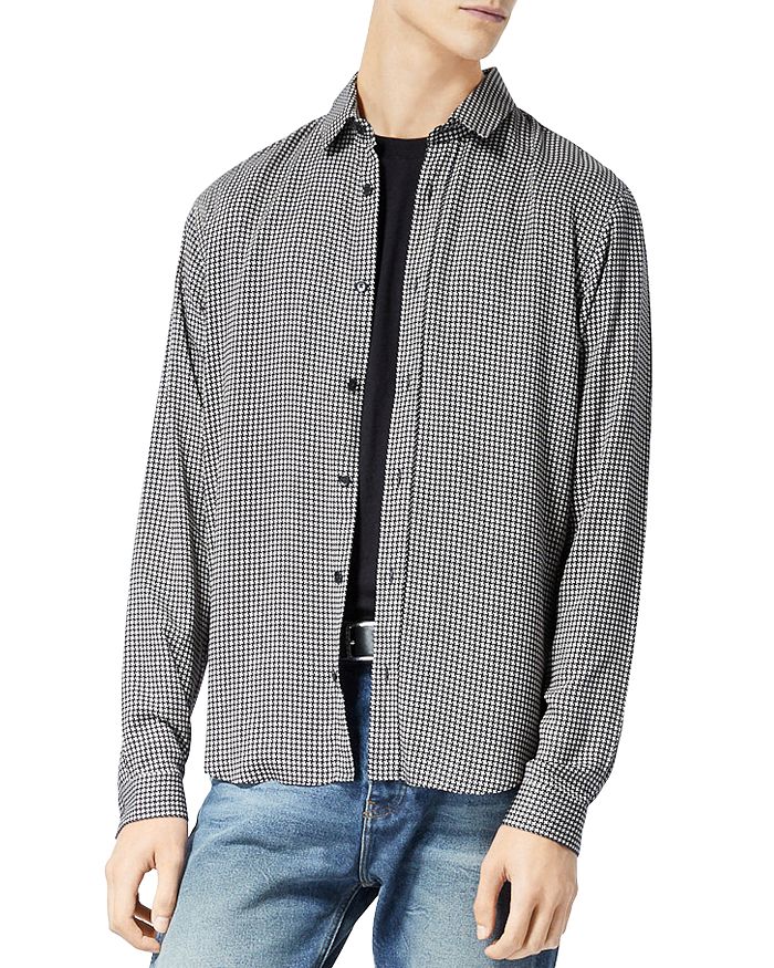 The Kooples Houndstooth Woven Slim Fit Shirt In Black