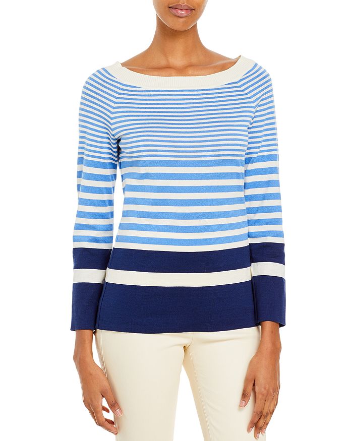 Ariella Boat Neck Sweater - Blue/Brown Stripe