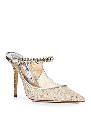 Jimmy Choo Women's Bing 100 Embellished High Heel Mules In Silver