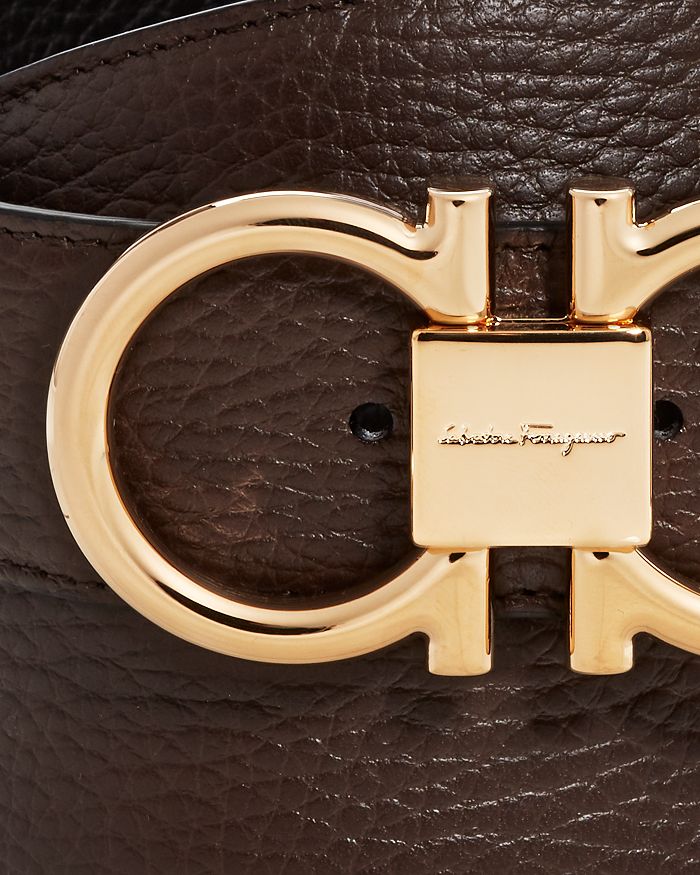 Shop Ferragamo Salvatore  Men's Double Gancini Buckle Reversible Leather Belt In Hickory