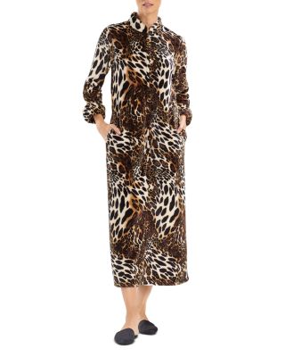 Natori - Animal Print Plush Faux Fur Zip Caftan