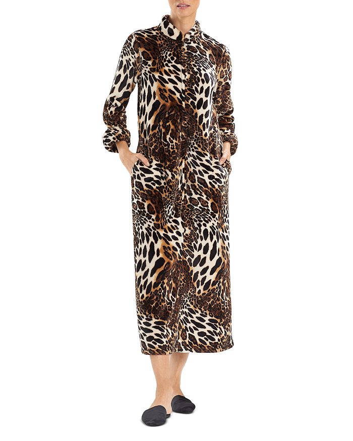Natori Chestnut Leopard Print Plush Robe In Chesnut