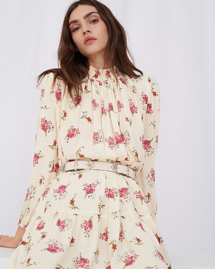 Maje Womens Grunge Flowers White Pin Risoula Floral-print Woven Mini Dress 8 In Multicolor