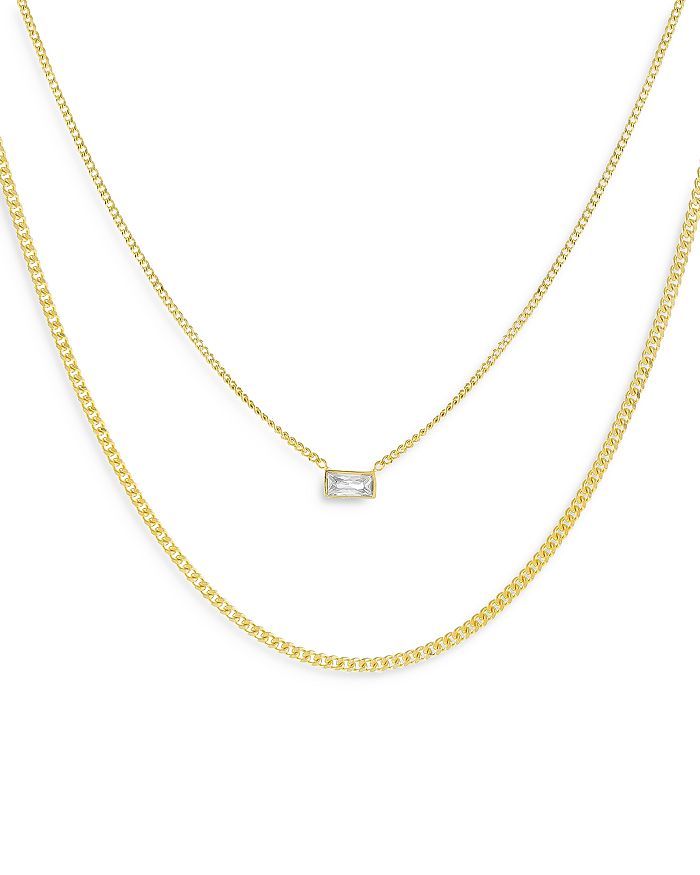 ADINAS JEWELS DOUBLE CURB CHAIN BAGUETTE NECKLACE, 15.75,N19430GLD-440