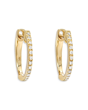 14K Yellow Gold Diamond Huggie Hoop Earrings