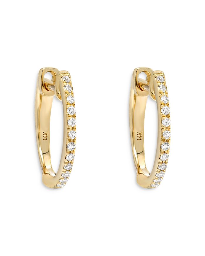 Shop Zoe Lev 14k Yellow Gold Diamond Huggie Hoop Earrings In White/gold